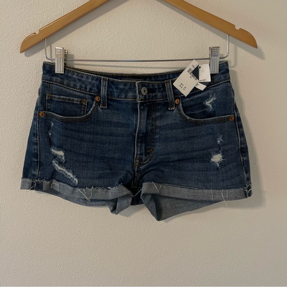 Abercrombie Low Rise Stretch Denim Cutoff Shorts Distressed Fold Cuff NWT-26 - Picture 1 of 7